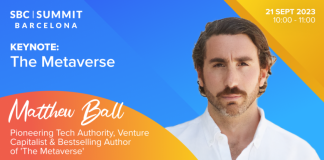 O especialista em metaverso Matthew Ball será responsável por uma keynote no SBC Summit Barcelona metaverso