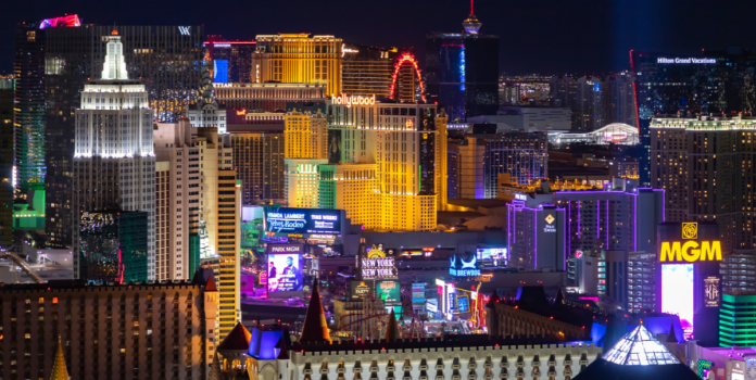 Imagem áerea de Las Vegas para falar sobre o relatório financeiro da BetMGM