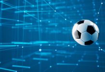 Bola de futebol com fundo azul
