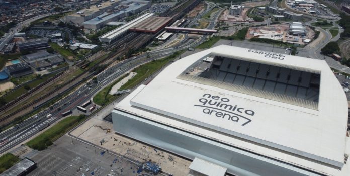 Imagem aérea do Neo Quimica Arena, estádio do Corinthians