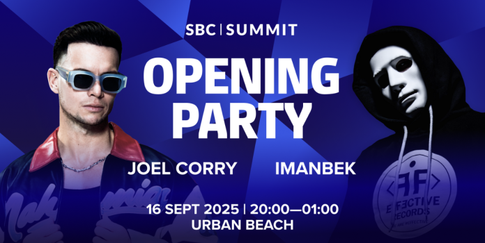 Imagem da festa de abertura do SBC Summit 2025, com Joel Corry e Imanbek