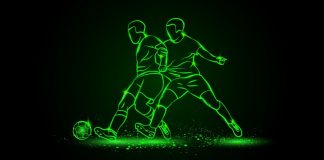 Jogadores da BetMGM terão acesso aos esportes virtuais da Inspired Desenho neon de dois jogadres de futebol