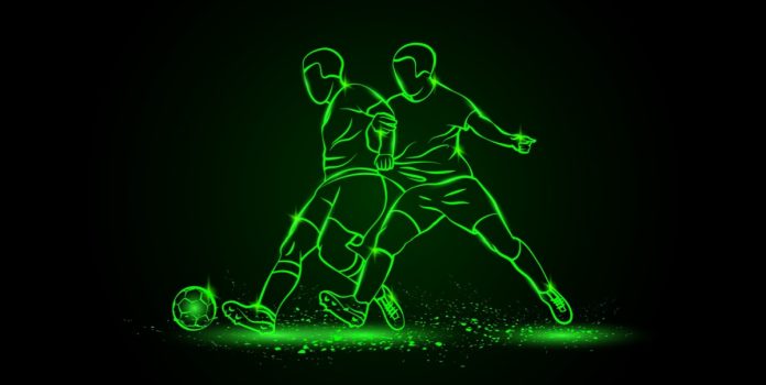 Desenho neon de dois jogadres de futebol