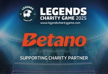 Imagem de divulgação oficial da Betano como Parceira Solidária do Legends Charity Game