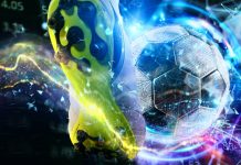 Simulação de um chute com chuteira e bola de futebol