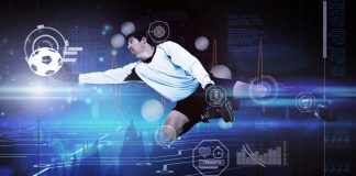 iugu une-se à IBIA para reforçar compromisso com integridade esportiva Goleiro contra placa de circuito em fundo futurista