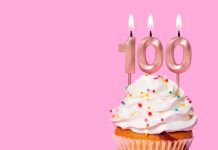 Cupcake com velas de aniversário acesas