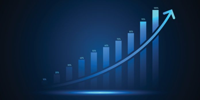 Gráfico de crescimento em azul