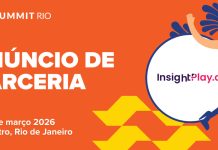 SBC anuncia InsightPlay.ai como parceira oficial de Inteligência Artificial para o SBC Summit Rio Banner digital oficial de divulgação da parceria entre SBC e InsightPlay.ai para SBC Summit Rio 2026