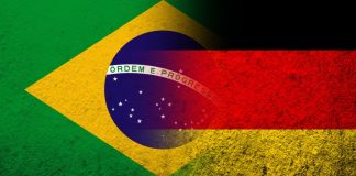 Bandeiras do Brasil e da Alemanha se unindo