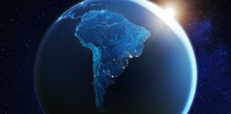 América Latina destacada no planeta Terra.