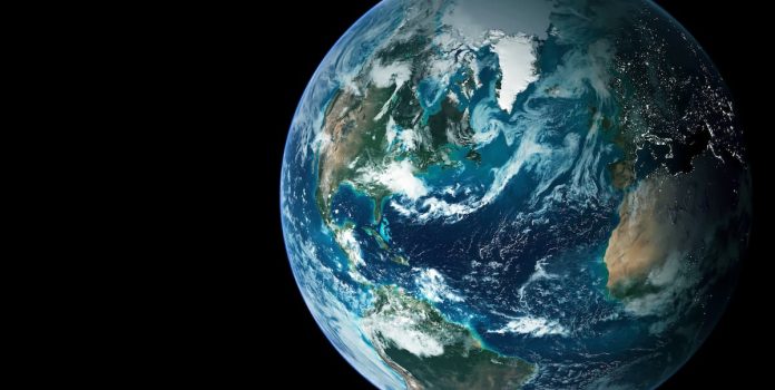 Foto tirada do planeta Terra no espaço sideral.