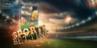 ABC-Bet emite nota sobre PL que veta publicidade de apostas Telefone com moedas virtuais na tela e a escrita Sports Betting na frente frente