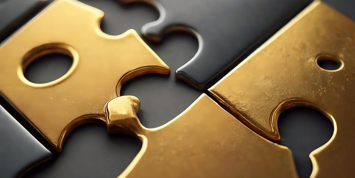 optimove-adquire-smartico- Peças pretas e douradas de quebra-cabeça que não se encaixam