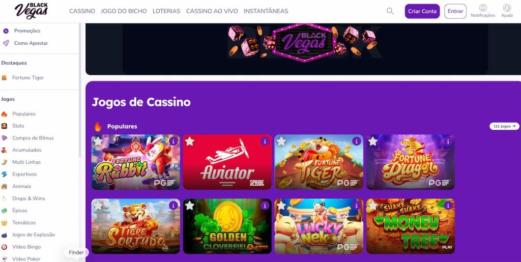 Homepage do Black Vegas, plataforma de apostas ilegais alvo da Operação Falsa Las Vegas.