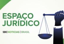 Banner digital para a coluna Espaço Jurídico do SBC Notícias Brasil.