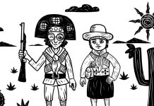 Representação em desenho de Maria Bonita e Lampião, figuras lendárias e tradicionais do Nordeste brasileiro