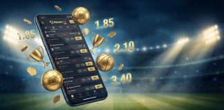 Ana Gaming apresenta Guilherme da Mata Fiorin como Superintendente de Sportsbook Um celular projetado em frente a um campo de futebol apresentando opções de apostas esportivas na tela