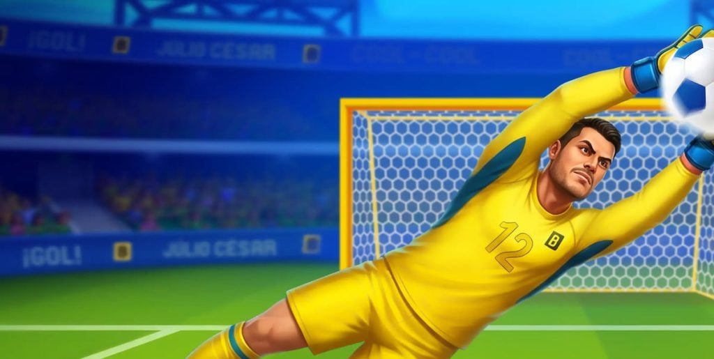 Júlio César fazendo uma defesa em Penalty Duel, jogo da BGaming.