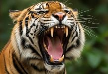 Um tigre rugindo