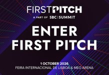 Banner de divulgação para as inscrições da edição de 2026 do First Pitch durante o SBC Summit.