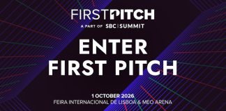 Banner de divulgação para as inscrições da edição de 2026 do First Pitch durante o SBC Summit.