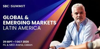 Banner de divulgação para trilha América Latina no SBC Summit 2026 em Lisboa.