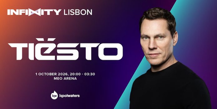 Tiesto-SBC-Summit-Lisboa-2026 Banner de divulgação para a festa Infinity Lisboa do SBC Summit 2026, que terá Tiësto como headliner.