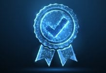 Ícone azul de verificação em interface digital