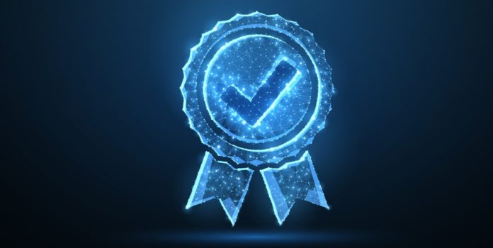 Ícone azul de verificação em interface digital