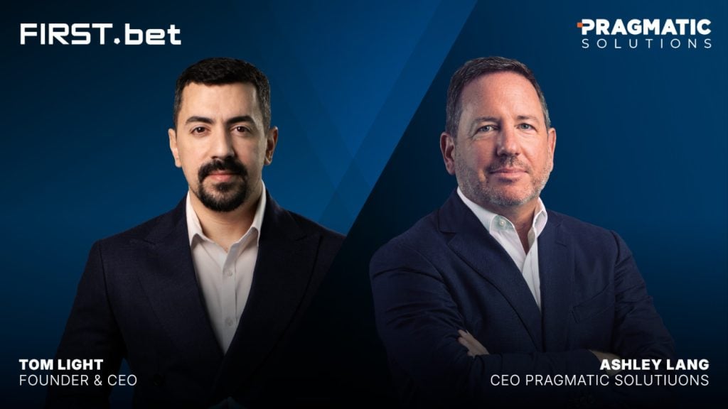 Banner de divulgação para a parceria entre FIRST.bet e Pragmatic Solutions.