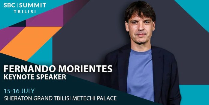 Banner digital oficial de divulgação da participação de Fernando Morientes no SBC Summit Tbilisi 2026.