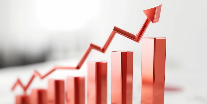 Gráfico indicando um aumento significativo.