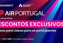 Banner digital para a parceria entre a SBC e a Tap Air Portugal para o SBC Summit 2026.