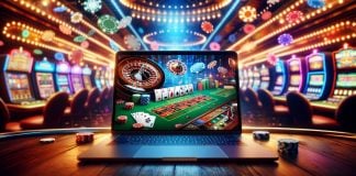 Criação de IA simulando um cassino online e, ao fundo, cassino físico