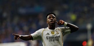 VERSUSbet planeja entrar no Brasil e o Real Madrid será o pilar de sua estratégia Vinícius Júnior, jogador do Real Madrid, celebra gol.