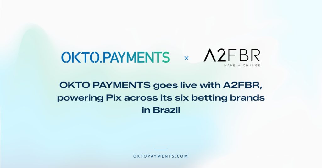 Banner digital para o anúncio da parceria entre OKTO Payments e a A2FBR.
