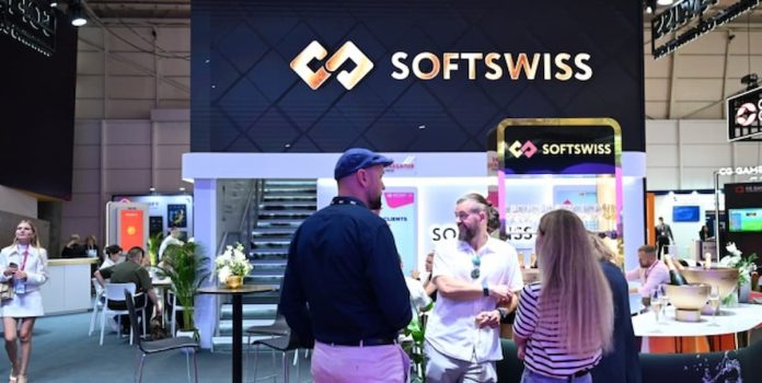 SOFTSWISS-Anuncia-Executivos-da-Tesla-e-PandaDoc-Para-o-Tech-Race-Summit Estante da SOFTSWISS no SBC Summit.