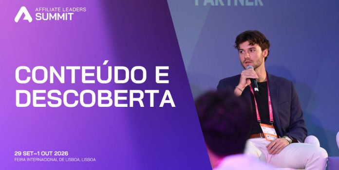 Affiliate-Leaders-Summit-Vai-Examinar-Futuro-do-SEO-Buscas-e-Descoberta-de-Conteudo Banner digital para a trilha Content & Discovery do Affiliate Leaders Summit 2026.