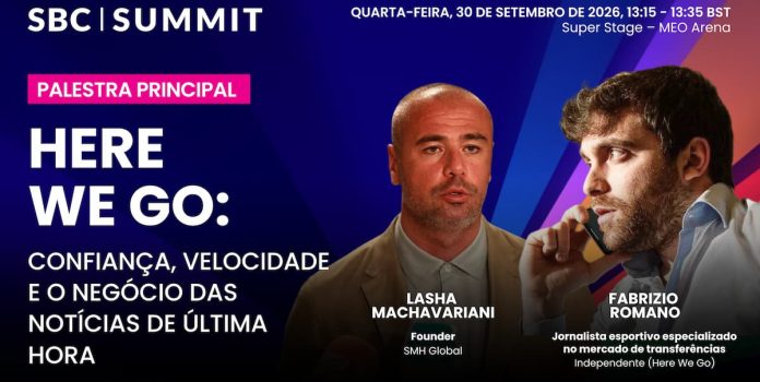 Banner digital oficial de divulgação da participação de Fabrizio Romano no SBC Summit 2026