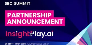 SBC nomeia InsightPlay.ai como parceira oficial de Soluções de IA do SBC Summit 2026 Banner de anúncio para a parceria entre o SBC Summit 2026 e a InsightPlay.ai