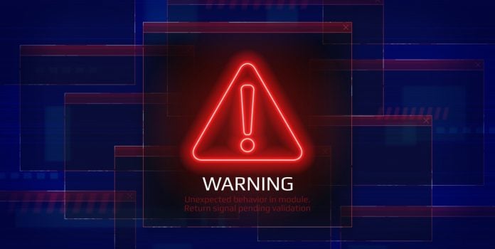 Aviso de cuidado em vermelho, simulando ambiente digital