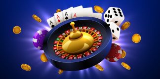 Carta aberta da AMIG: debate sobre apostas vai além de “permitir ou proibir” Representação visual de jogos de cassino, incluindo roleta, dados e cartas em um fundo azulado