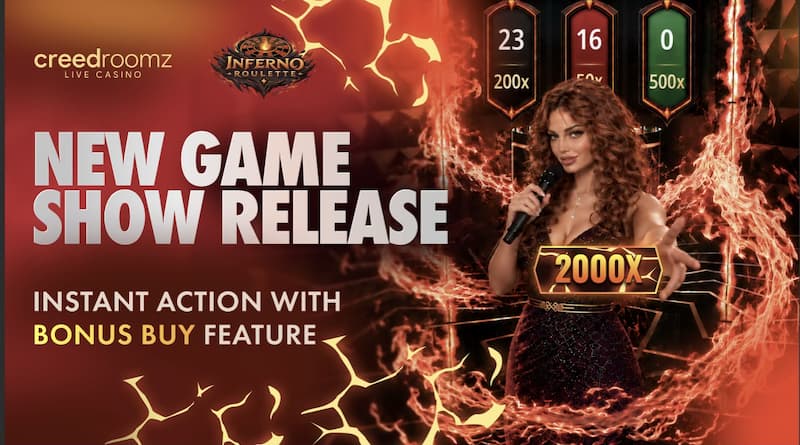 Banner de divulgação para o Inferno Roulette, novo produto da Creedroomz.
