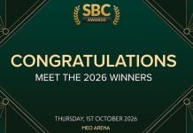 Banner digital para anunciar os vencedores do SBC Awards 2026.